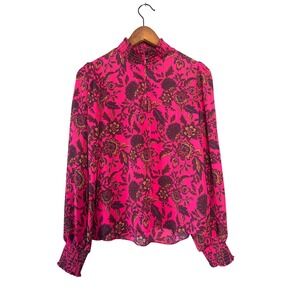 EVEREVE Kelsea Shirt Women S Pink Floral Smocked Neck Career Work Going Out